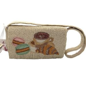 Beaded Shoulder Bag Macaron Croissant Coffee Cafe Core Paris Style Purse NEW